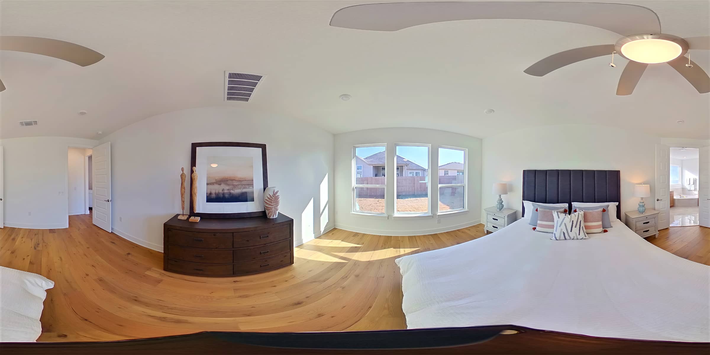 After 360° image enhancement of a master bedroom