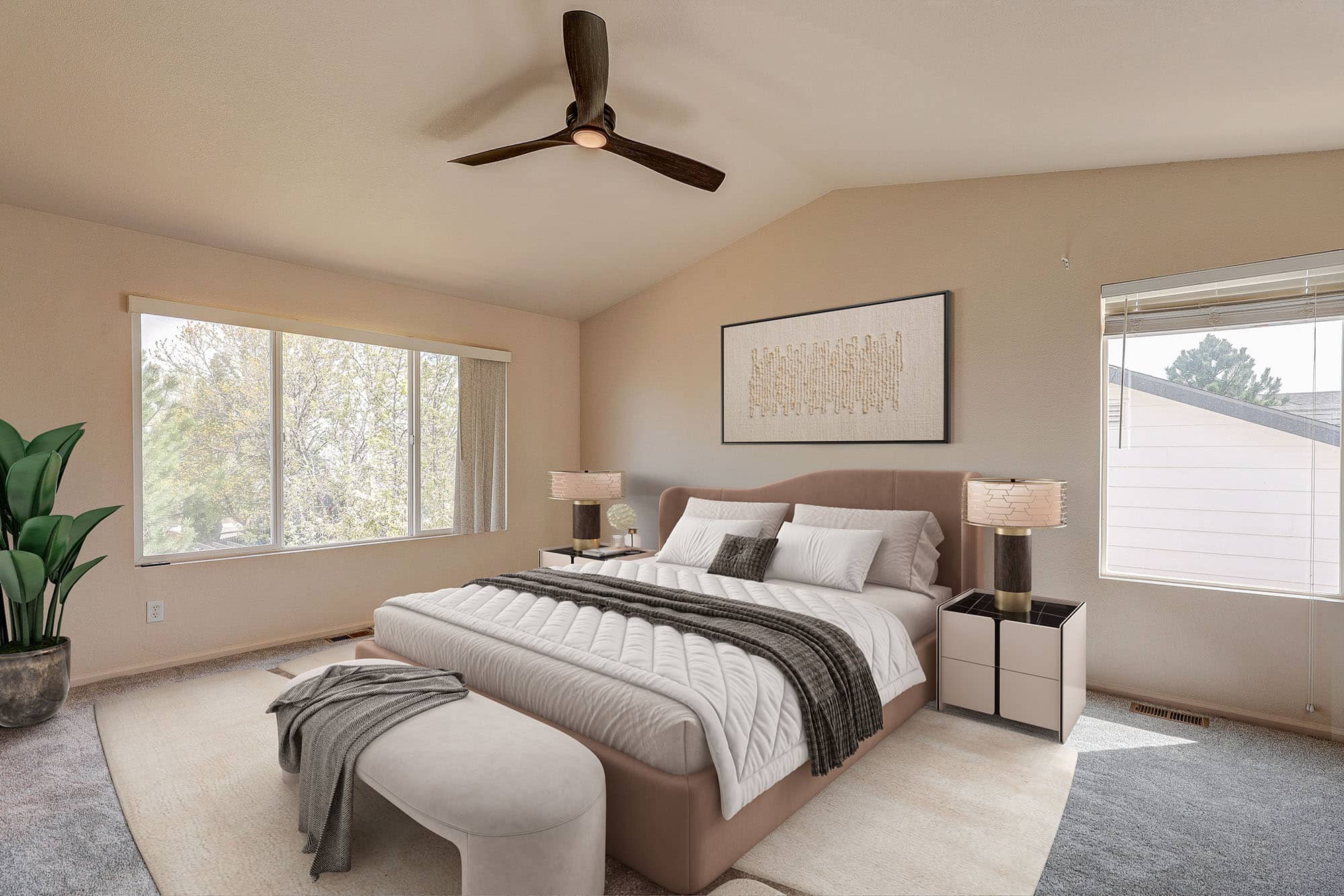 Modern bedroom room after virtual staging